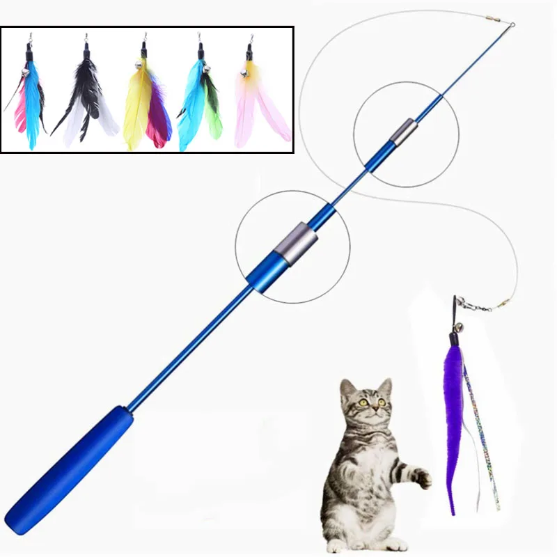 Pet Cat Toy Super Long Three Section Telescopic Rod Cat Teaser Stick Feather Replacement Head Cat Teaser Supplies New