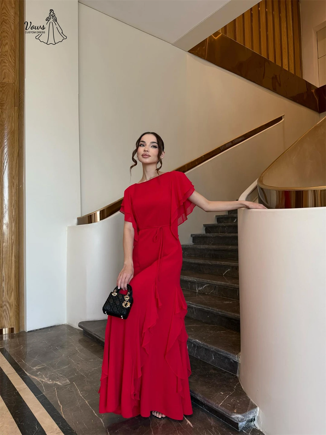 Vows Line A robes noires femme élégante femmes robes de soirée 2025 femme rouge en mousseline de soie sur mesure robes de bal multicouches