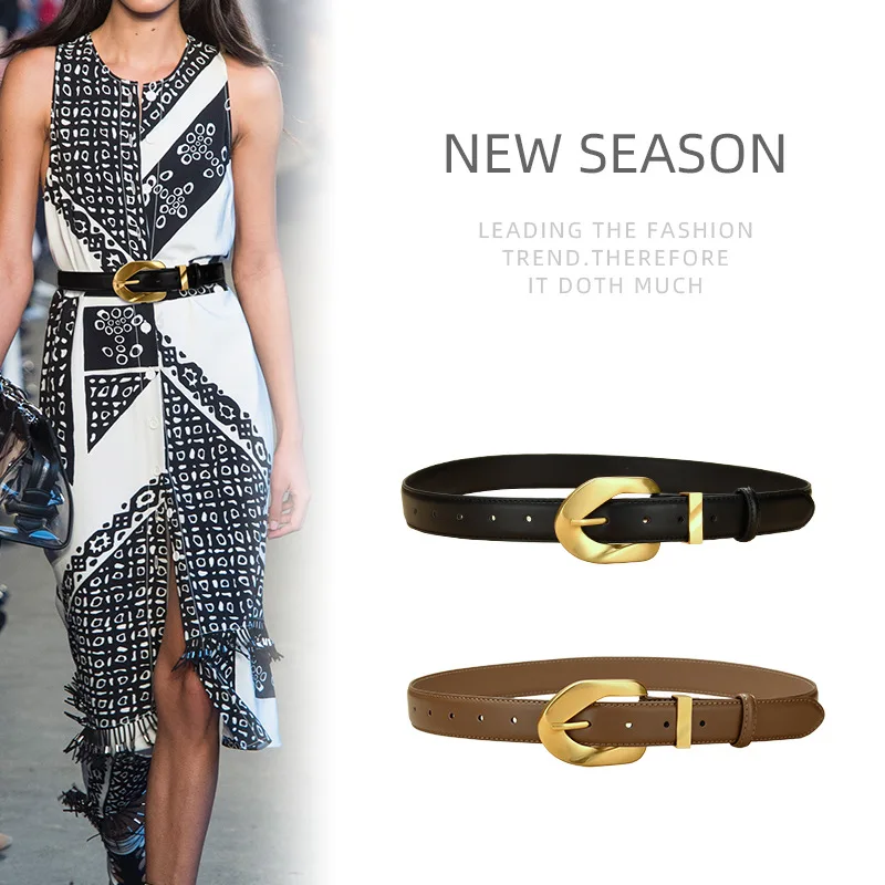 

Western Leather Gold Pin Buckle Women Waistband Belt Fashion Jeans Causal Pants Coat Belt for Ladies