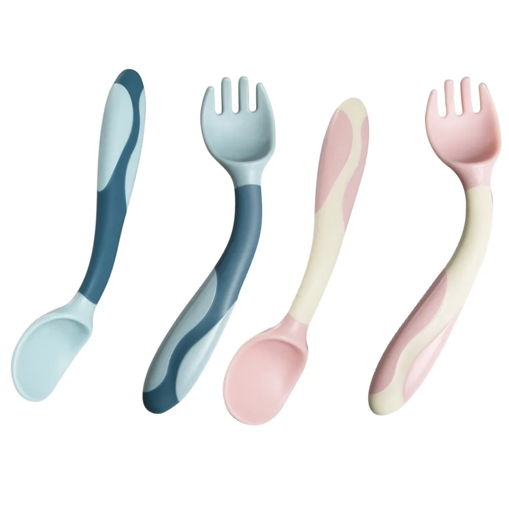 

2Sets Baby Feeding Spoon and Fork Set Soft Silicone Utensils for Feeding Portable Training Tableware