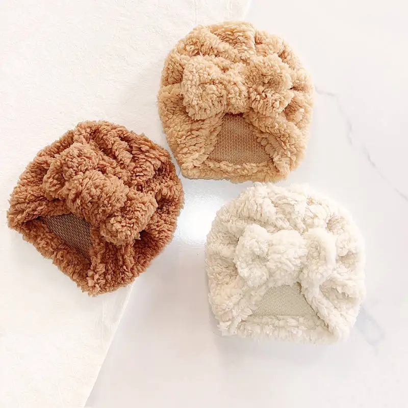 Cute Newborn Baby Knot Turban Bow Fabric Thick Ear Warmer Infant Indian Hat for Boys Girls Soft Beanies