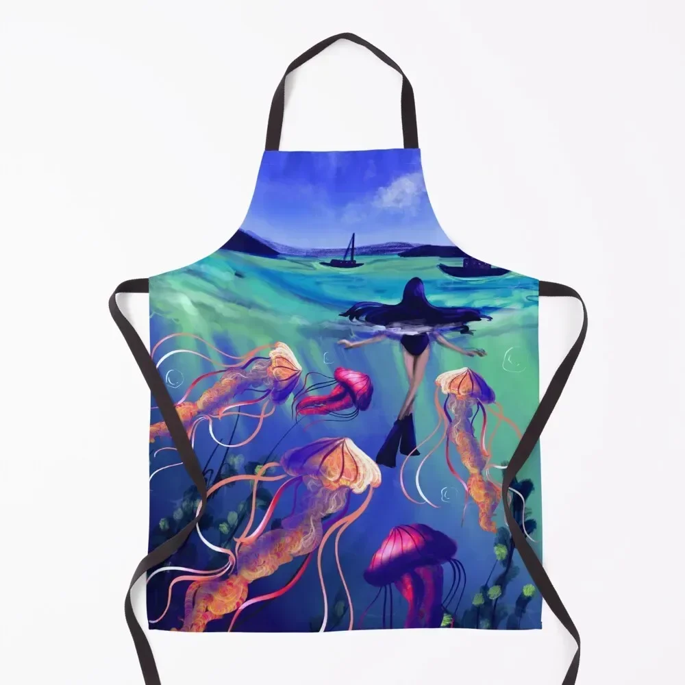 

Jellyfish Print (The Shallows) Apron Chef Accessories Home Cleaning Household Items Cooking Clothes Apron