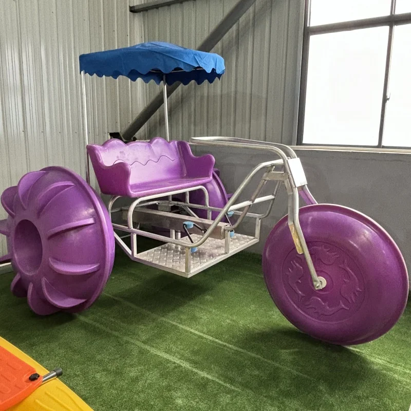 Anti-Slip Pedals & Rainproof Canopy Lake Recreation Equipment with Double-Thickened PE Hull 3 Wheels Water Bike