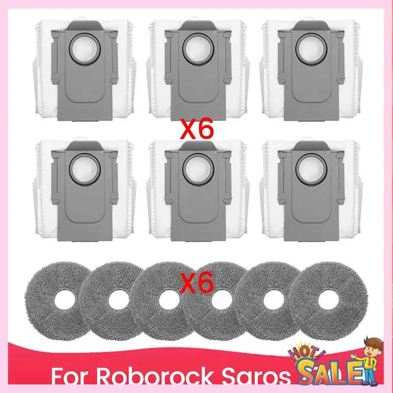 A88X Mop Cloths Dust Bag Kits For Roborock Saros Z70 Vacuum Cleaner Parts 6 Mop Cloths 6 Dust Bags