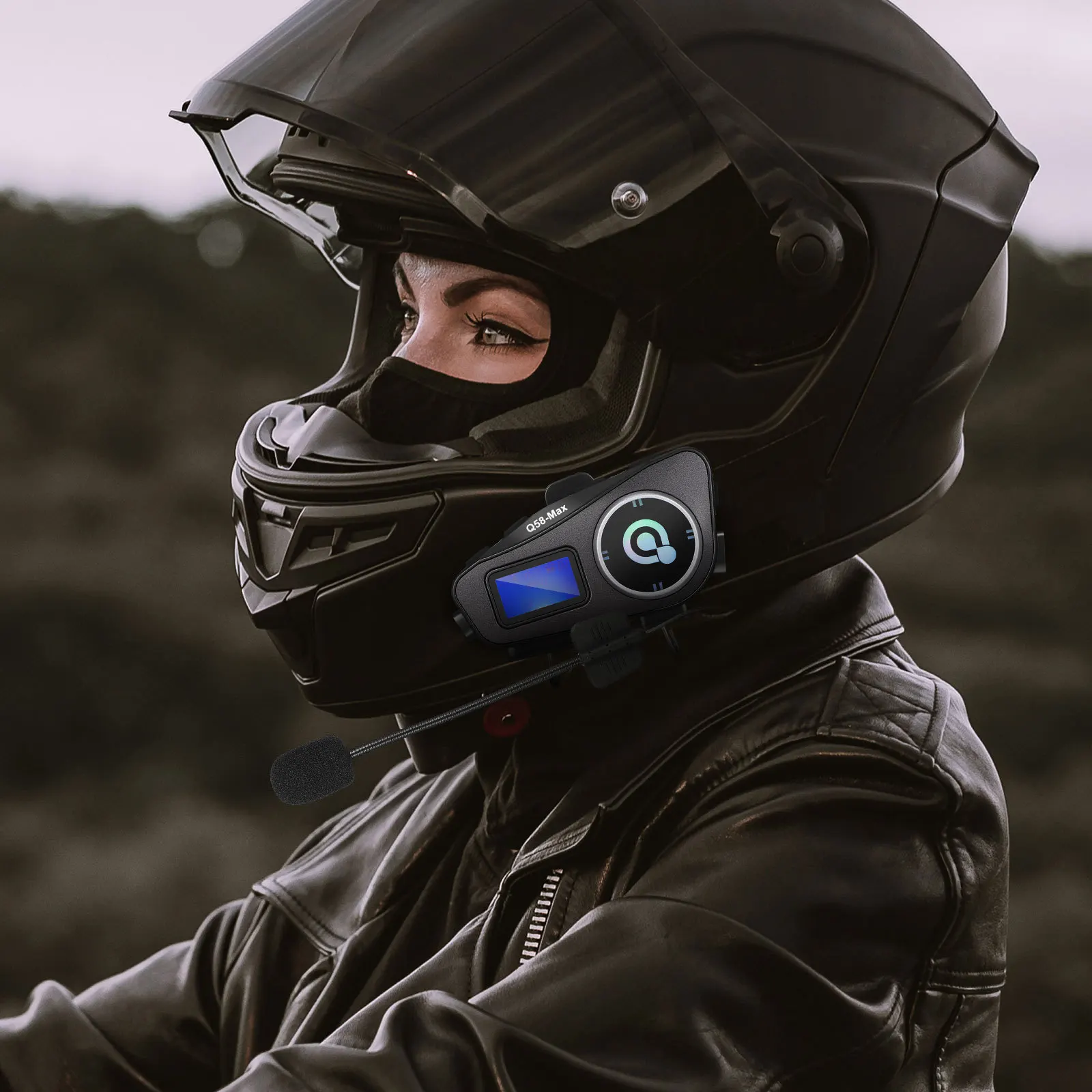 

1 Pair Wireless Headphone Lcd Screen Built-In Intercom For Motorcycle Ski Cycling Riding Outdoor Activities