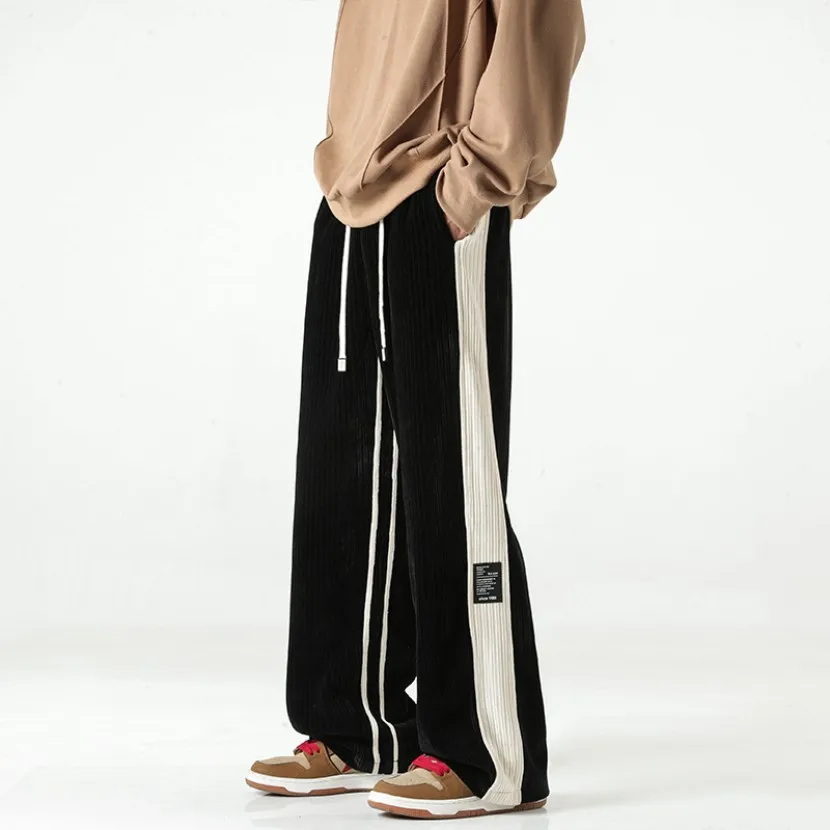 

Corduroy Straight Leg Men's Casual Pants American Sle Spring Autumn Heavyweight Loose Fit Floor Length Wide Leg Trousers