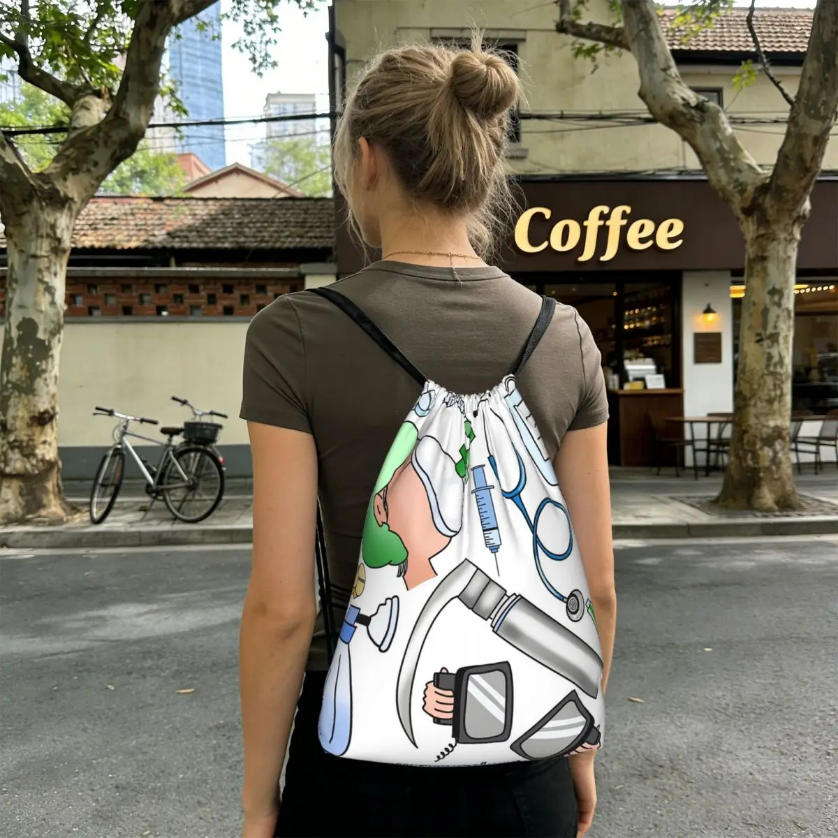 

Enfermera En Apuros Doctor Nurse Backpacks Portable Drawstring Bags Sundries Bag Book Bags for Travel Students