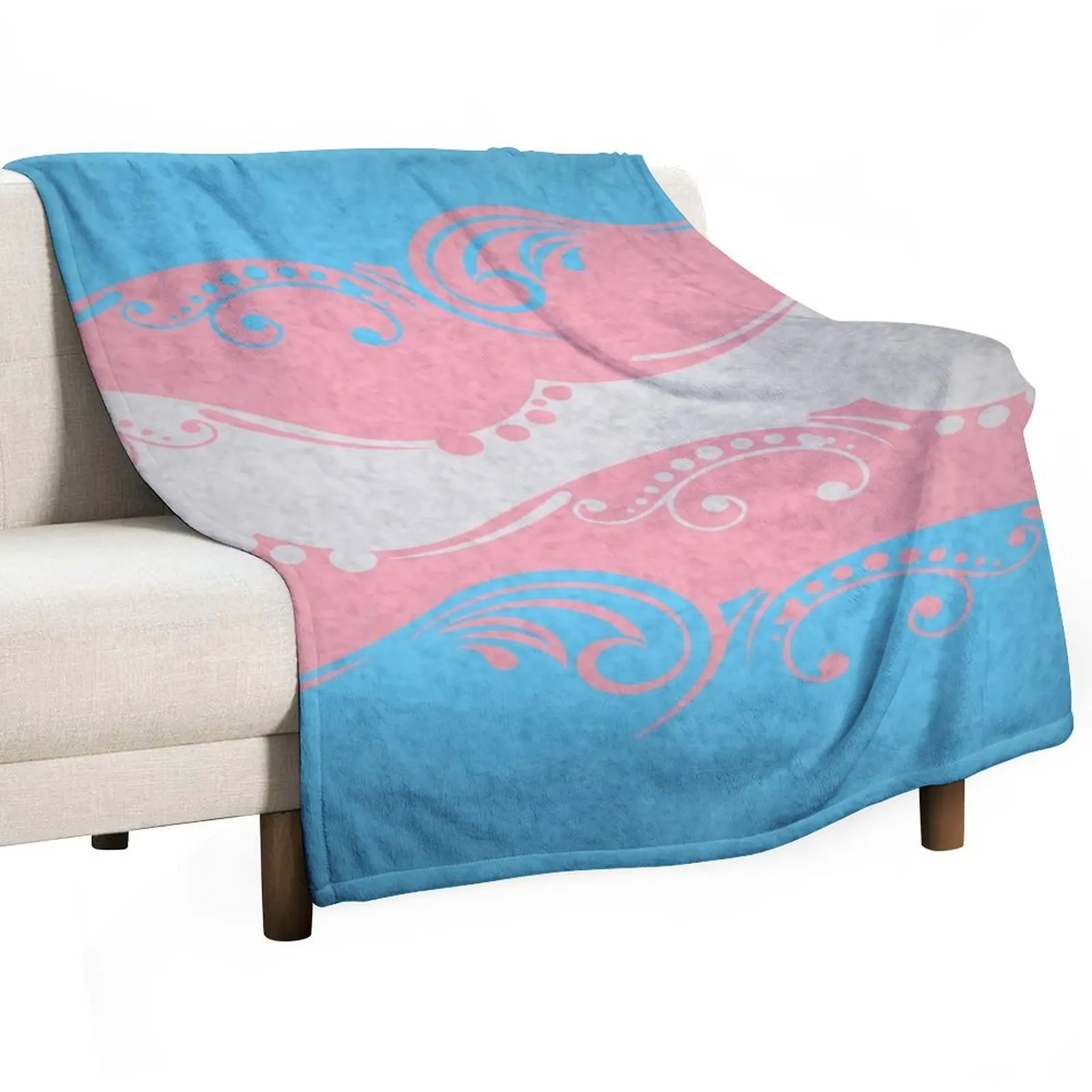 Fancy Swooped and Swirled Transgender Pride Flag Background Throw Blanket Retros Kid'S Flannels Blankets