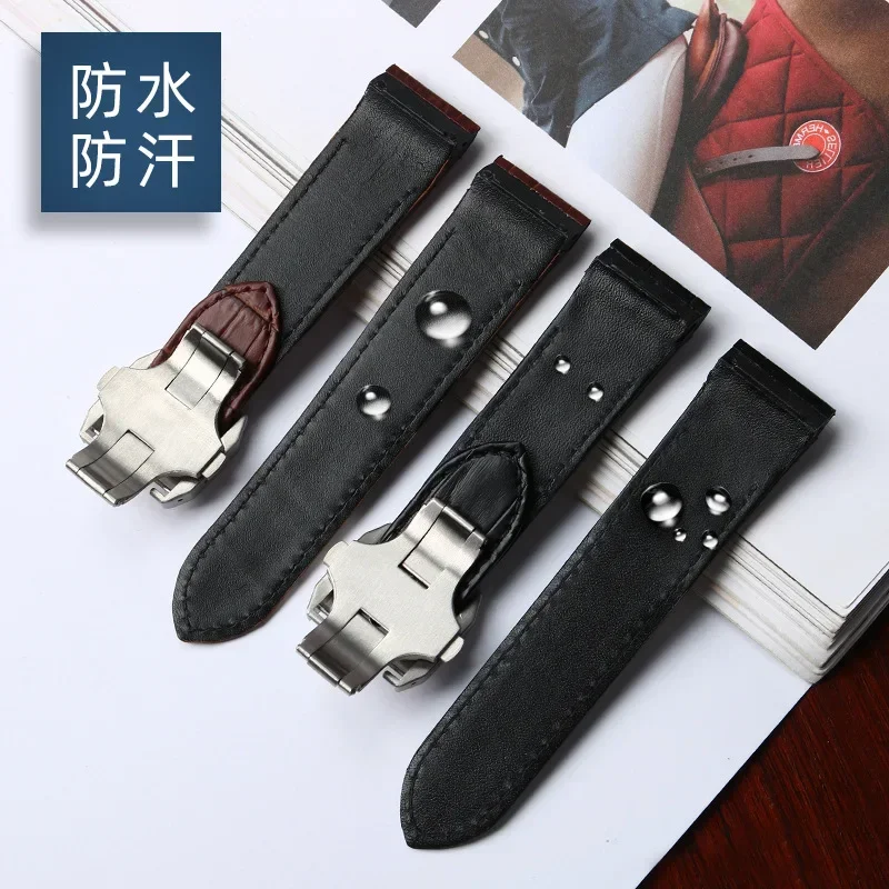 High Quality waterproof Genuine Leather Watch Strap For Cartier Santos 100 Men's And Women Folding Buckle strap 20mm 23mm