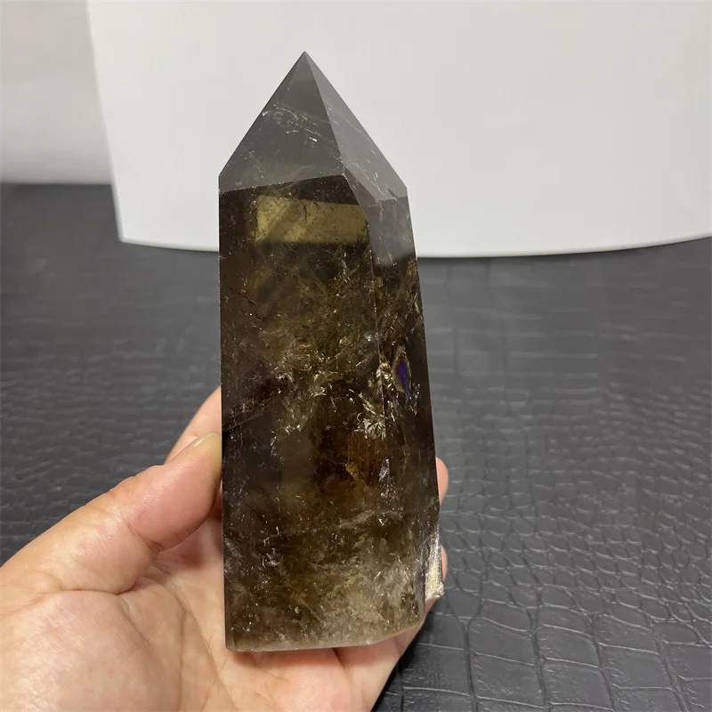 750g High Quality Natural Polished Clear Smoky Quartz Point with Rainbow Crystal Tower For Decoration