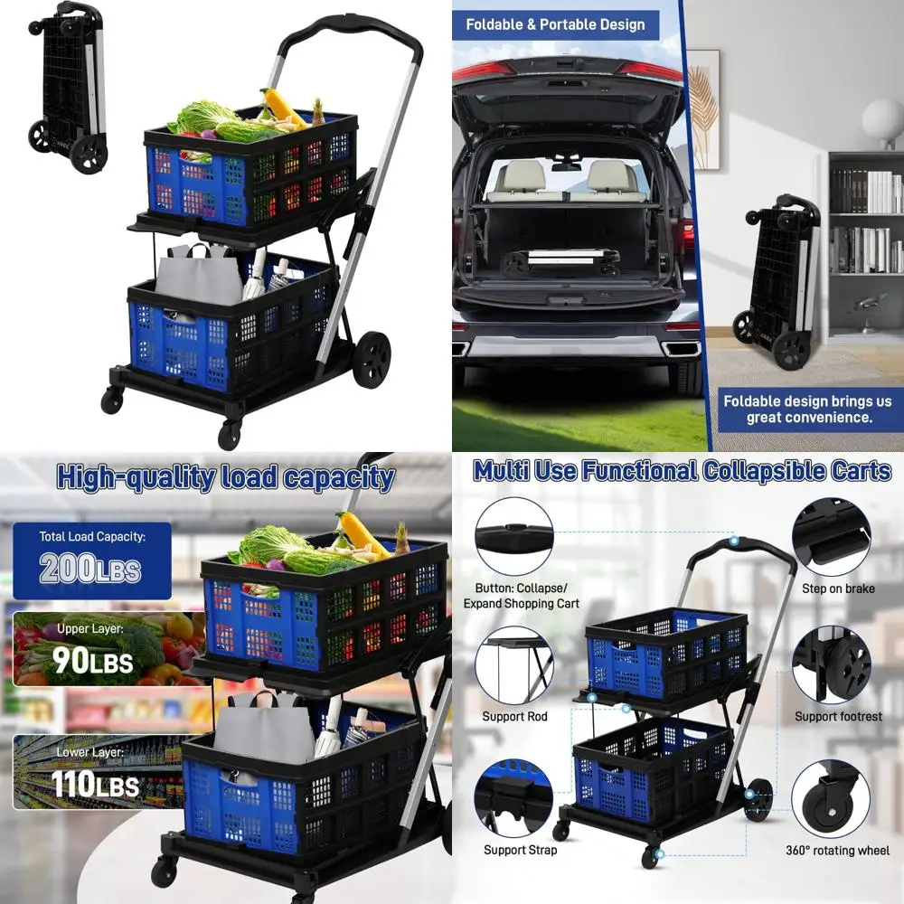 عربة تسوق متعددة الأغراض قابلة للطي بطبقتين مع عجلات لتسوق البقالة واستخدام المطبخ وأسواق المزارعين #1