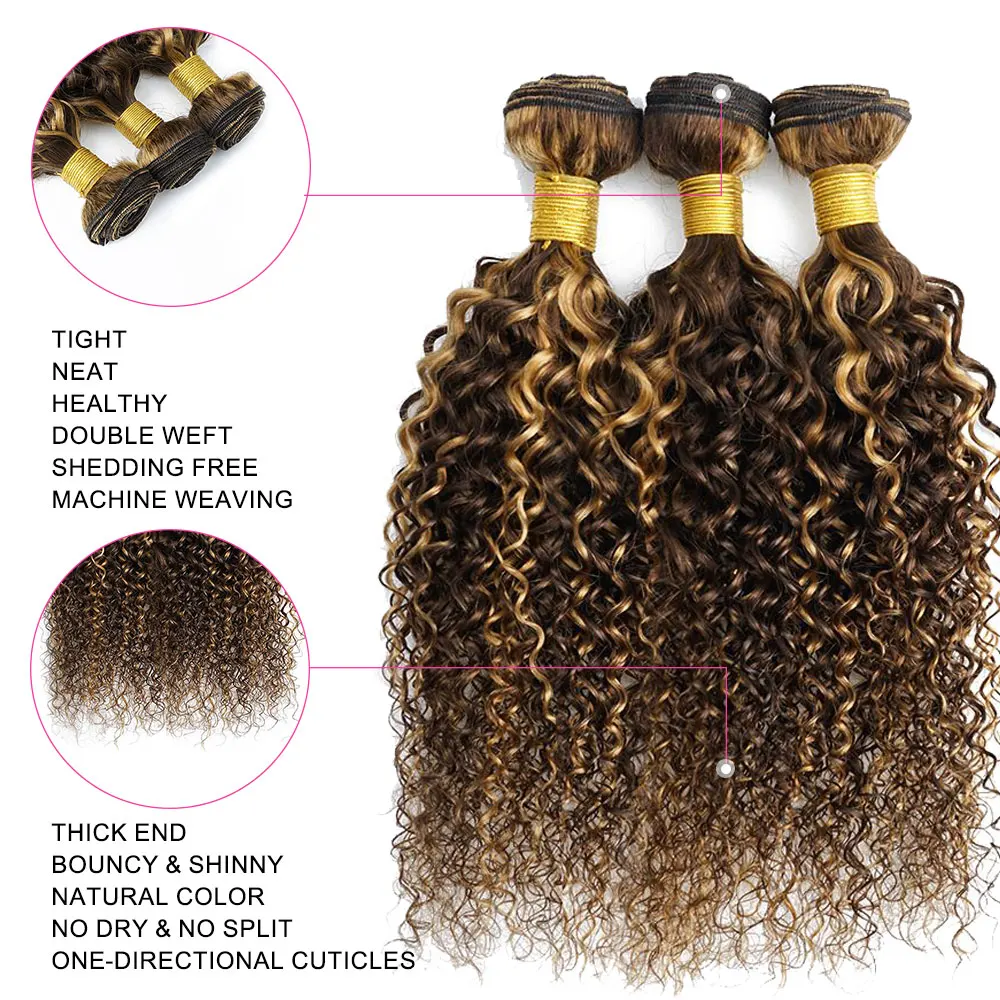 Bundles de cheveux humains bouclés avec fermeture pour femme, Ombre, Brésilien, Offres, caution, 3 Bundles