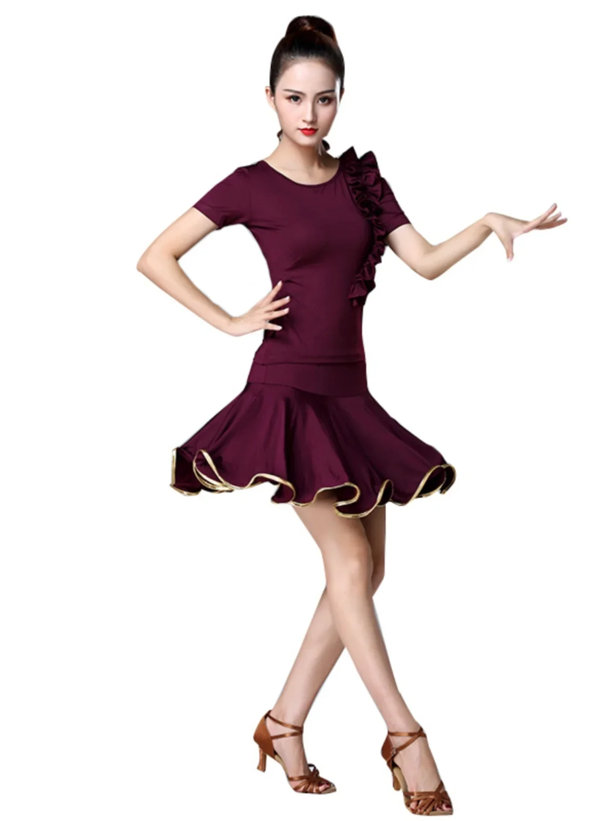 

New Latin Dance Costume Women Adult Dancewear Set Short-sleeved Square Dance Strapless Performance Practice Clothes Women