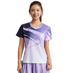 Badminton Jerseys Uniforms PingPong Women Short Sleeve Tennis Sportswear Team Competition Training Slim Sports Fitness Tshirt