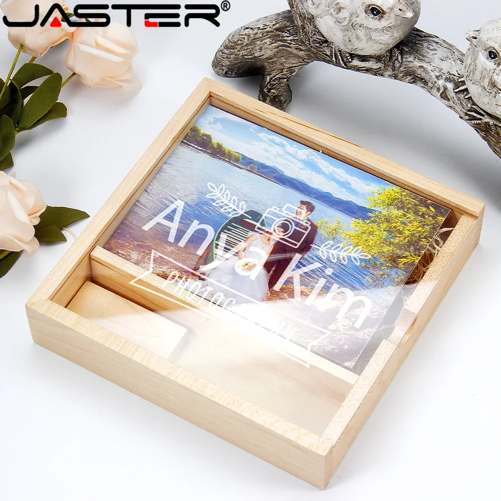 JASTER Wooden Photo Album+usb Flash Drive 64GB Free Color Customization High-speed Pen Drive 32GB Wedding Studio170mm*170mm*35mm