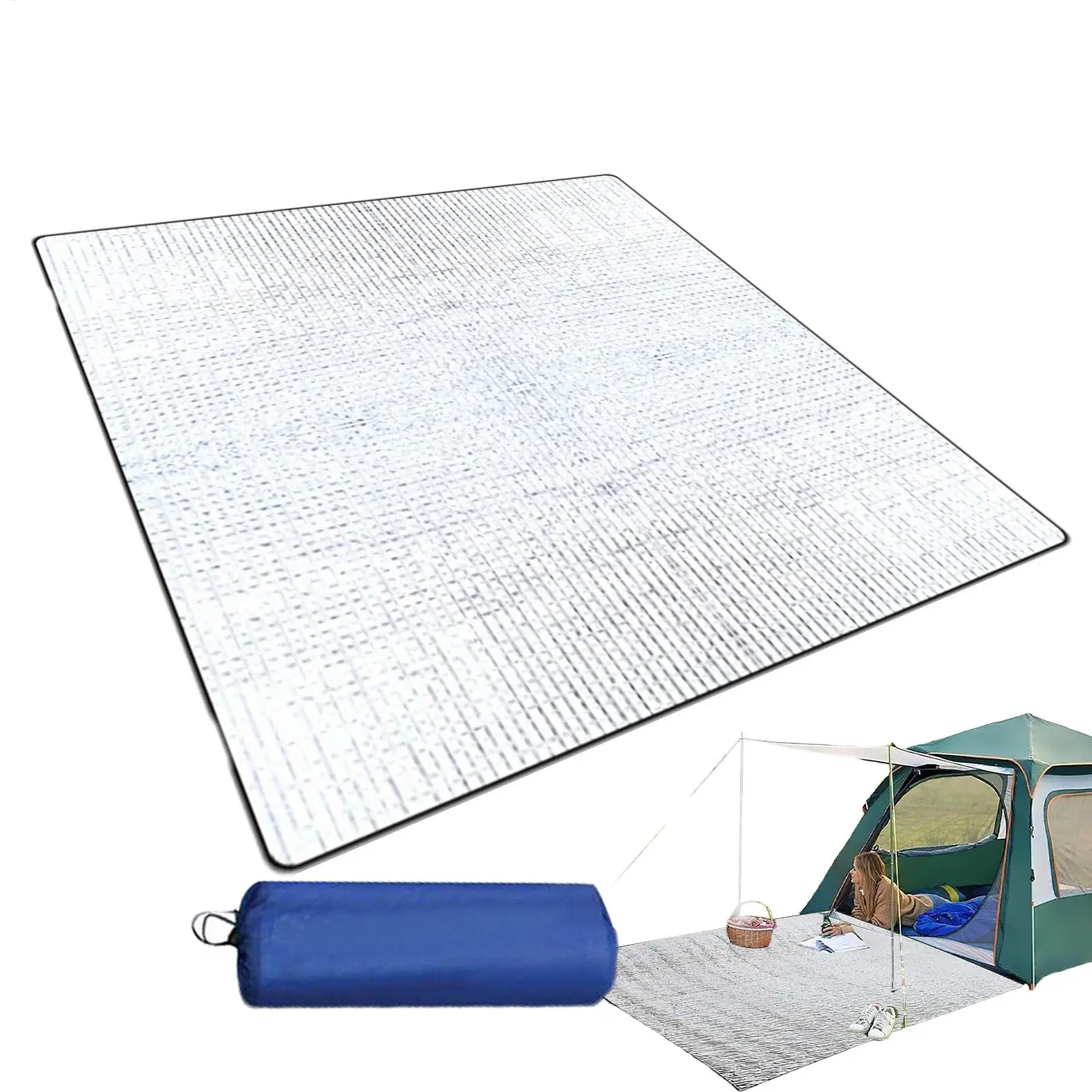 Wasserdichte Campingmatte, feuchtigkeitsbeständige Aluminiumfolienmatte, doppelseitige Aluminiumfolienunterlage mit Aufbewahrungstasche für Strandparks im Freien