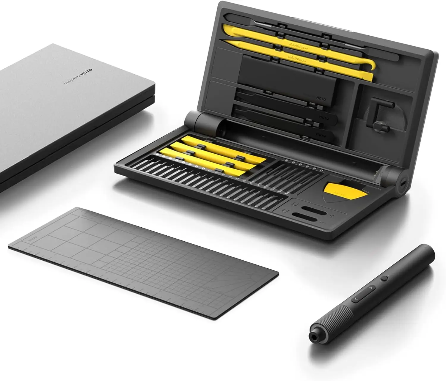 

Mini Electric Screwdriver Set with Charging Dock, 26 Bits, LED Light, and 110° Workpad for Electronics Repair