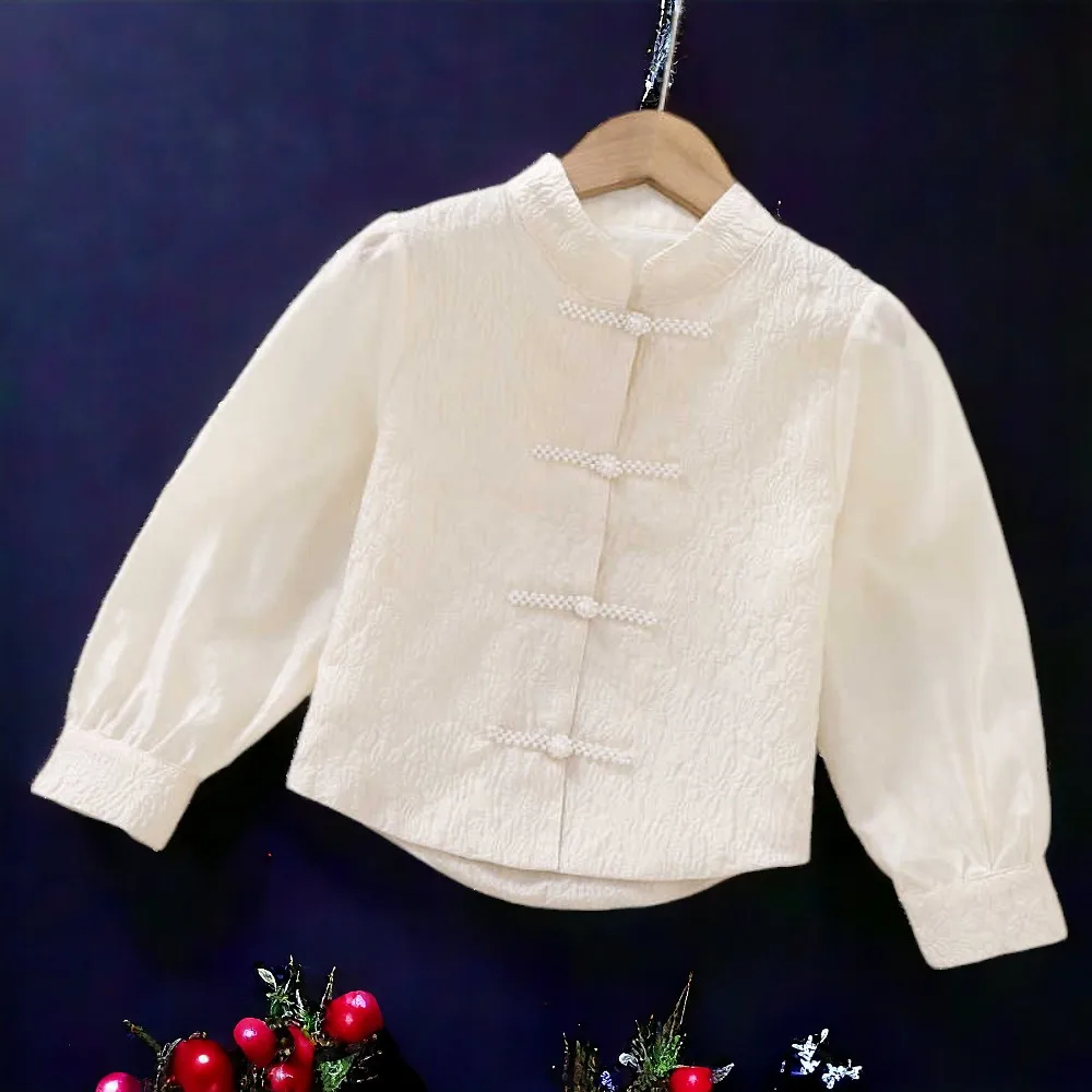 Teenagers School Shirts for Girls Beige Blouses Autumn Kids Costume Children Clothing Long Sleeve Chiffon Tops 8 10 12 14 Years