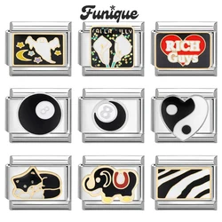 FUNIQUE Fashion Billiards Zebra Elephant Cat Italian Charm Links Fit 9mm Bracelet Stainless Steel DIY Jewelry Making Wholesale
