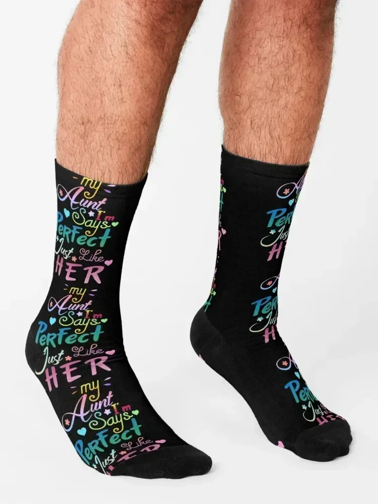 My Aunt Says I'm Perfect Just Like Her, Funny Aunt Gifts Socks Climbing man cycling moving stockings Boy Socks Women's