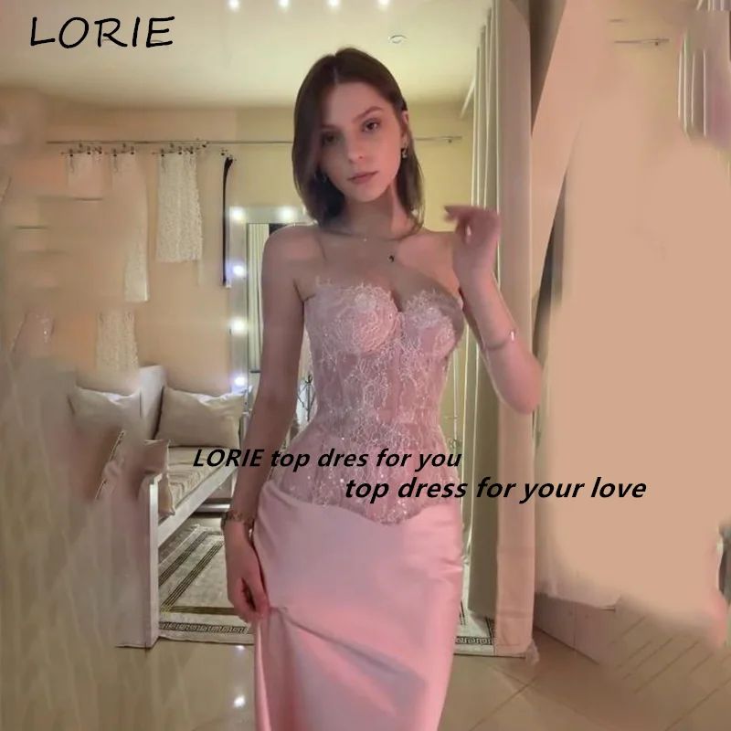 LORIE Shiny Lace Evening Dresses Elegant Strapless Sweetheart Pleats Mermaid Arabia Prom Gown Ruffle Party Dresses Customized