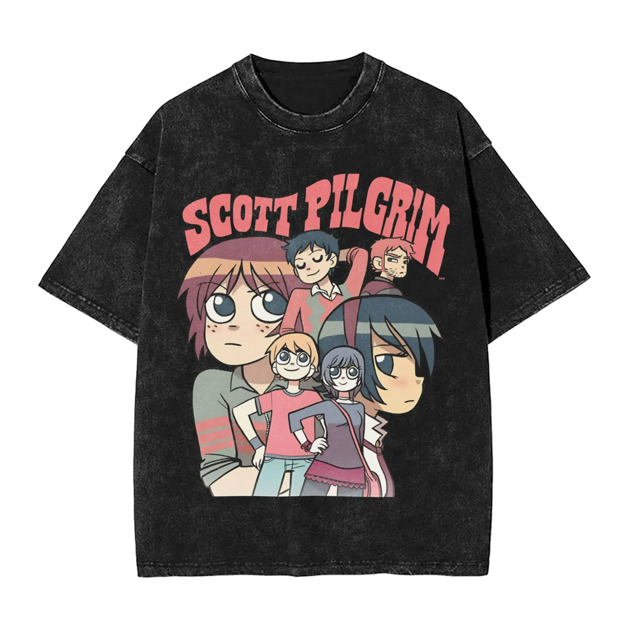 Scotts Pilgrims Anime Washed T Shirt Streetwear Hip Hop Vintage T-Shirts  Tees Men Women 100% Cotton Oversize