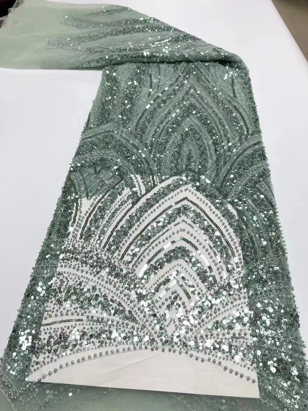 

Latest Sequin Fabric 2023 Beaded Lace Fabric Embroidered Tulle Mesh Fabric Sewing African Lace Fabric For Wedding Party 5 Yards
