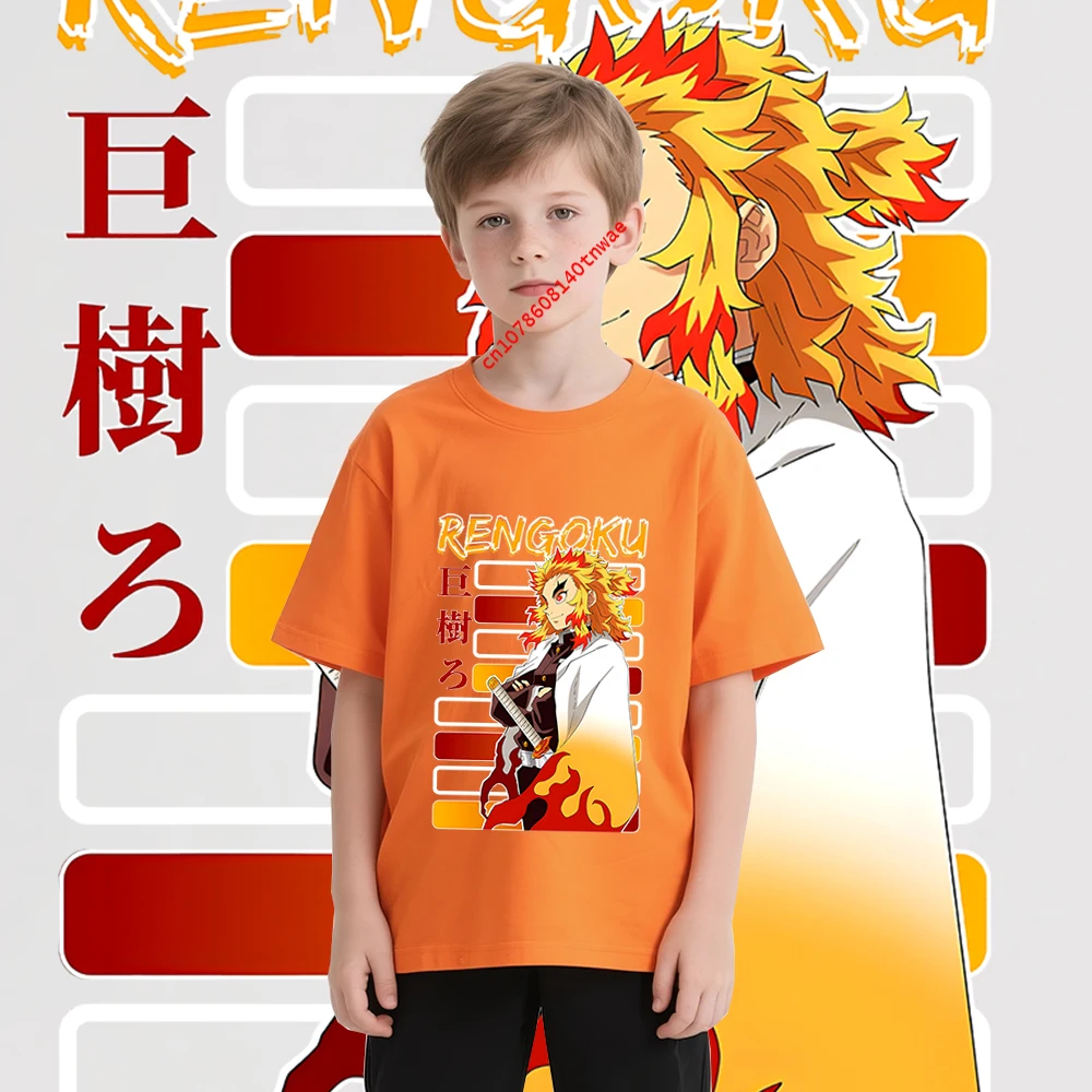 Rengoku Kyoujurou Demon Slayer kids T-shirt pure cotton short-sleeved cartoon casual tops for boys view 5