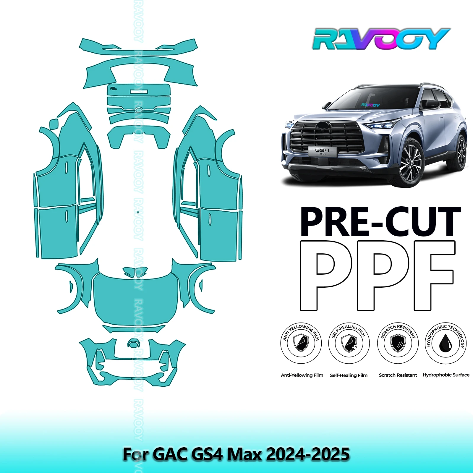 RAVOOY 8.5Mil Custom-Fit Precut TPU PPF Full Vehicle Clear Bra Stone Guard EU UK For GAC GS4 Max 2024-2026