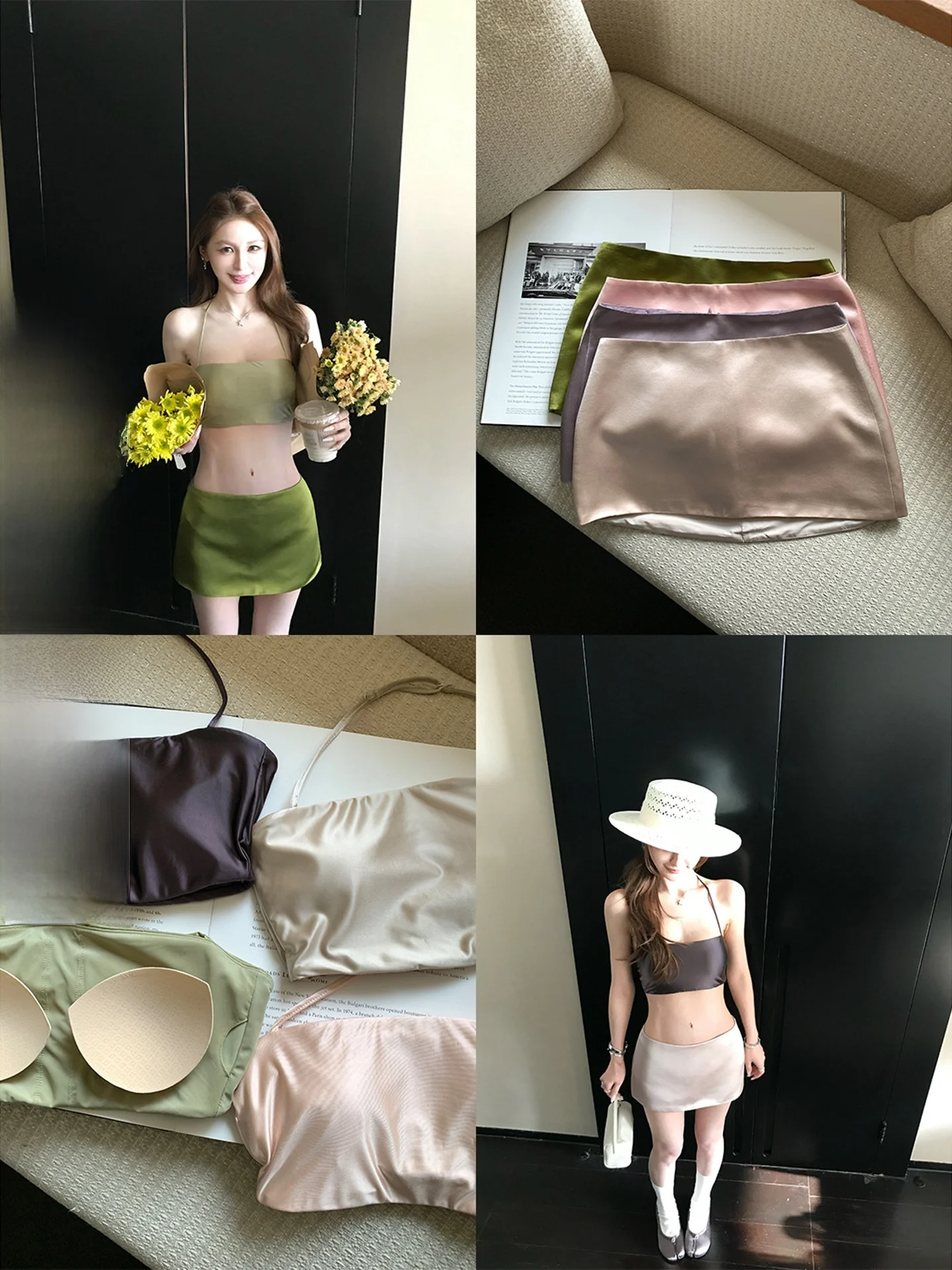 

Skk Store Summer Chiffon Ice Silk V-Neck Half-Sleeve Top with Latex Pad And High-Waist Skirt Fashionable Casual Women's Set