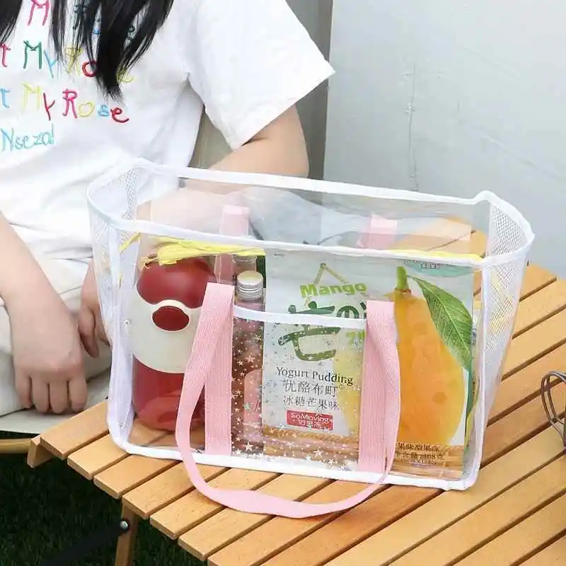 新しいスタイリッシュなins-pvc透明女性用ハンドバッグ便利な旅行水泳バッグ屋外ビーチバッグ収納オーガナイザー家庭用