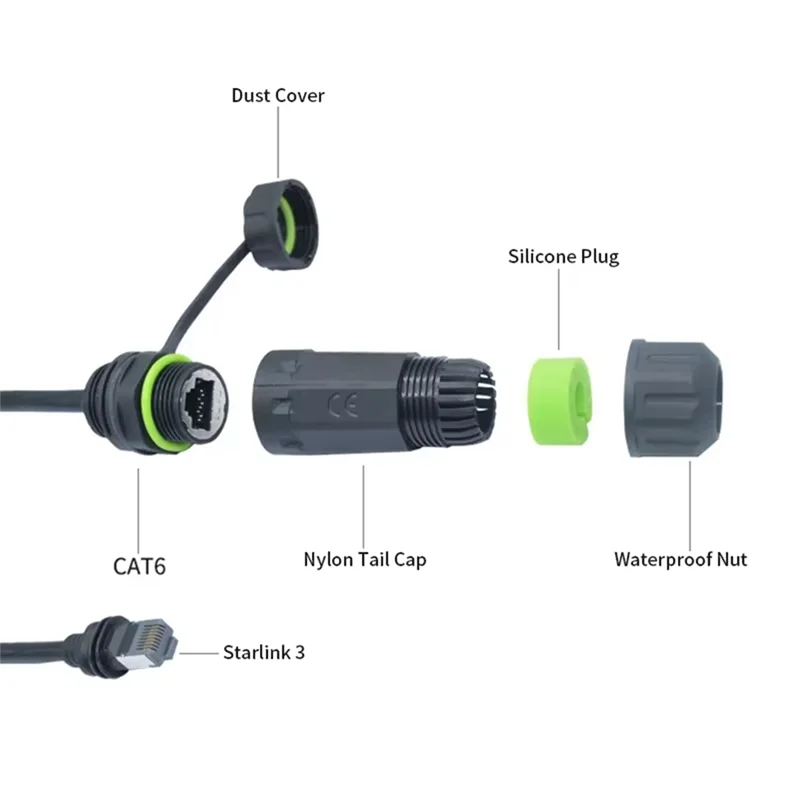 Kabel Jaringan Ringkas Untuk Adaptor Ethernet Starlink Gen3 Untuk Starlink Mini Ke Coupler RJ45 Tahan Air IP68 Untuk Dish Dan Router