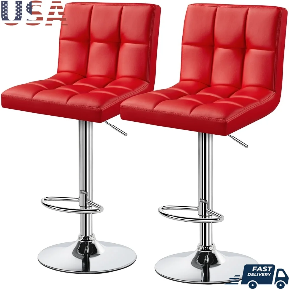 

Modern Adjustable Bar Stools Set of 2 with Backrest 360° Swivel PU Leather Foam Seat Sturdy Steel Base Indoor Use