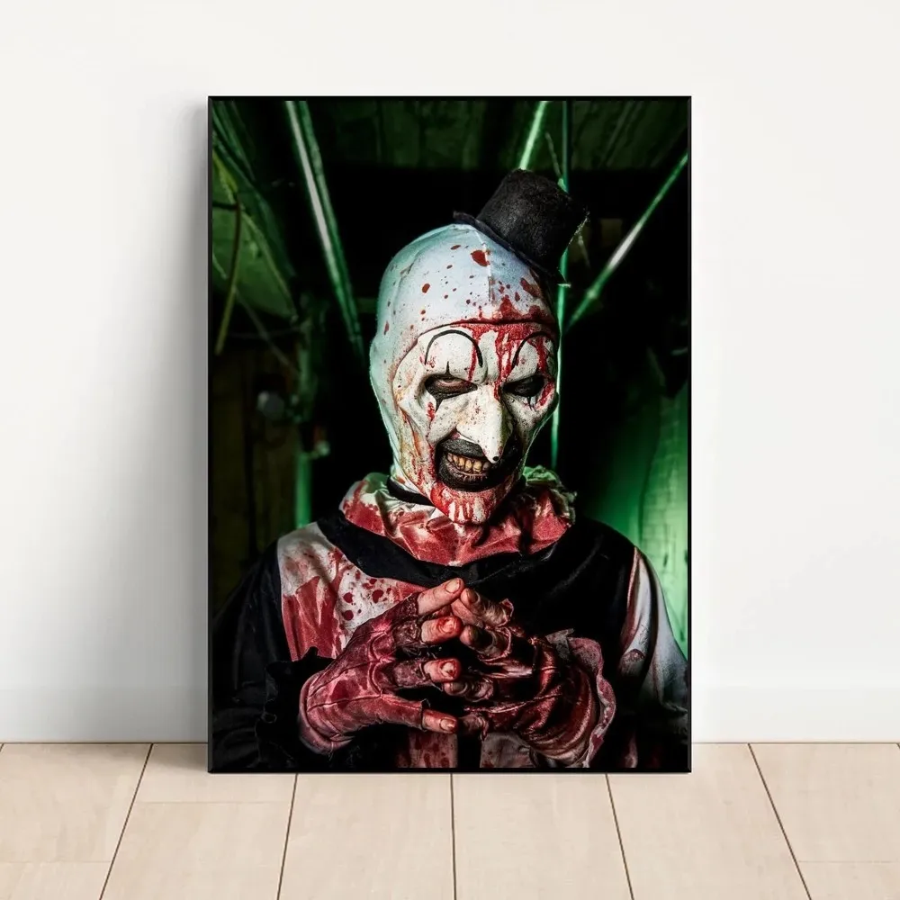 T-Terrifier 3 2 1 Horror Movie Poster Fancy Wall Sticker for Living Room Bar Vintage Decorative Painting Middle