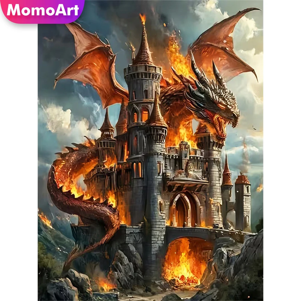 Momoart Diamond Embroidery Castle House Scenery DIY New Arrival Painting Full Square Round Diamond Mosaic Dinosaur Holiday Gifts