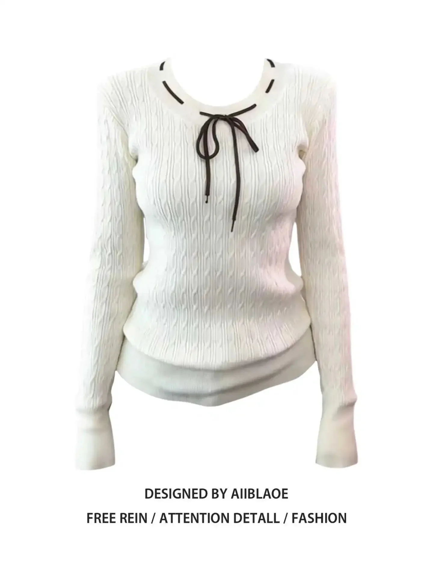 

Корейский женский вязаный свитер, Новое поступление весны, облегающий пояс с завязками на талии, боди с узлом Personali Long Sve