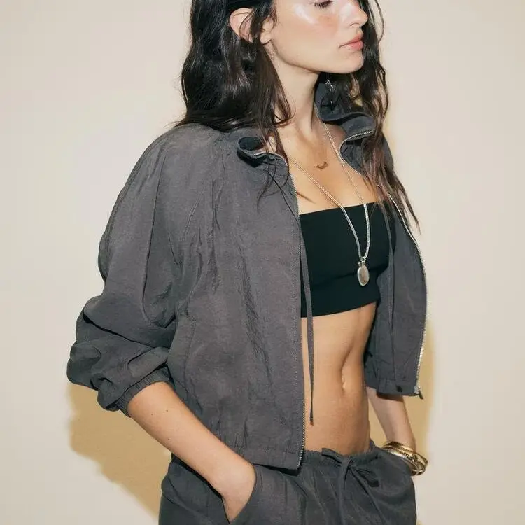 

ZBZR Новый весенний женский свободный свитшот Sle Long Sve Jaet Брюки с высокой талией Faion Set Princ Sle на молнии