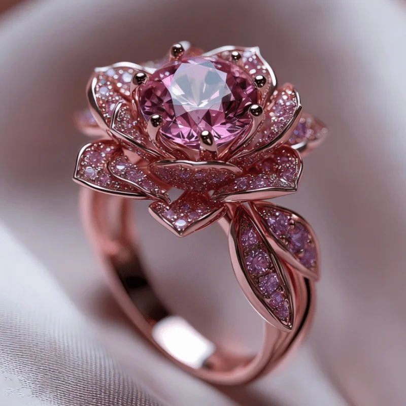 Exquisite Flower Style Inlaid Purple Synthetic Zirconia Ring Women's Wedding Banquet Party Jewelry Accessories Gift view 4