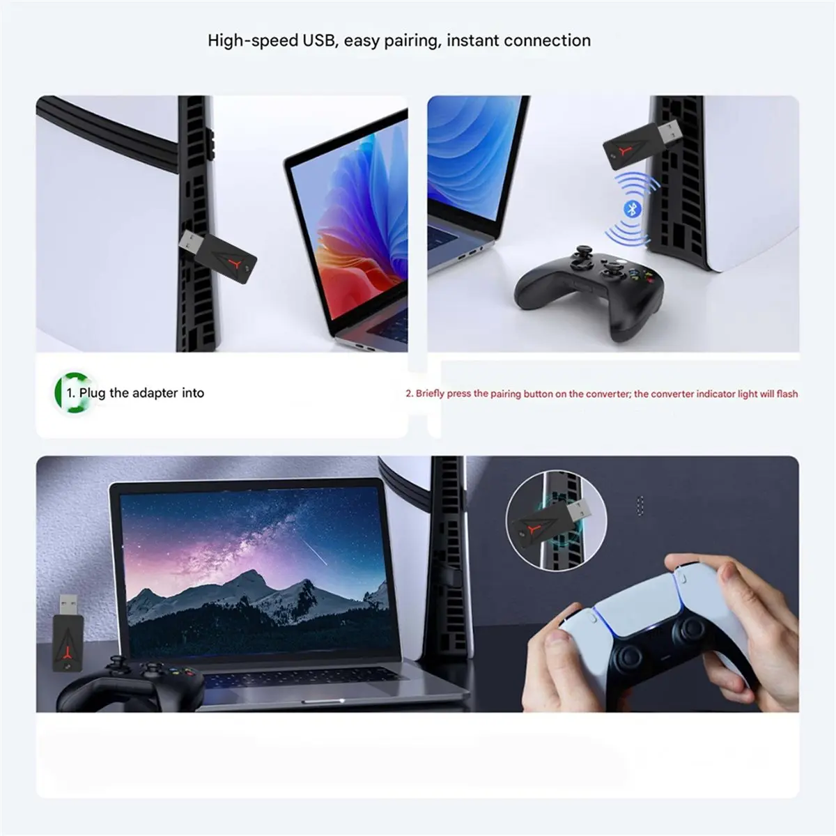 

Усовершенствованный беспроводной адаптер и конвертер для геймпадов Switch Pro, PC/Steam