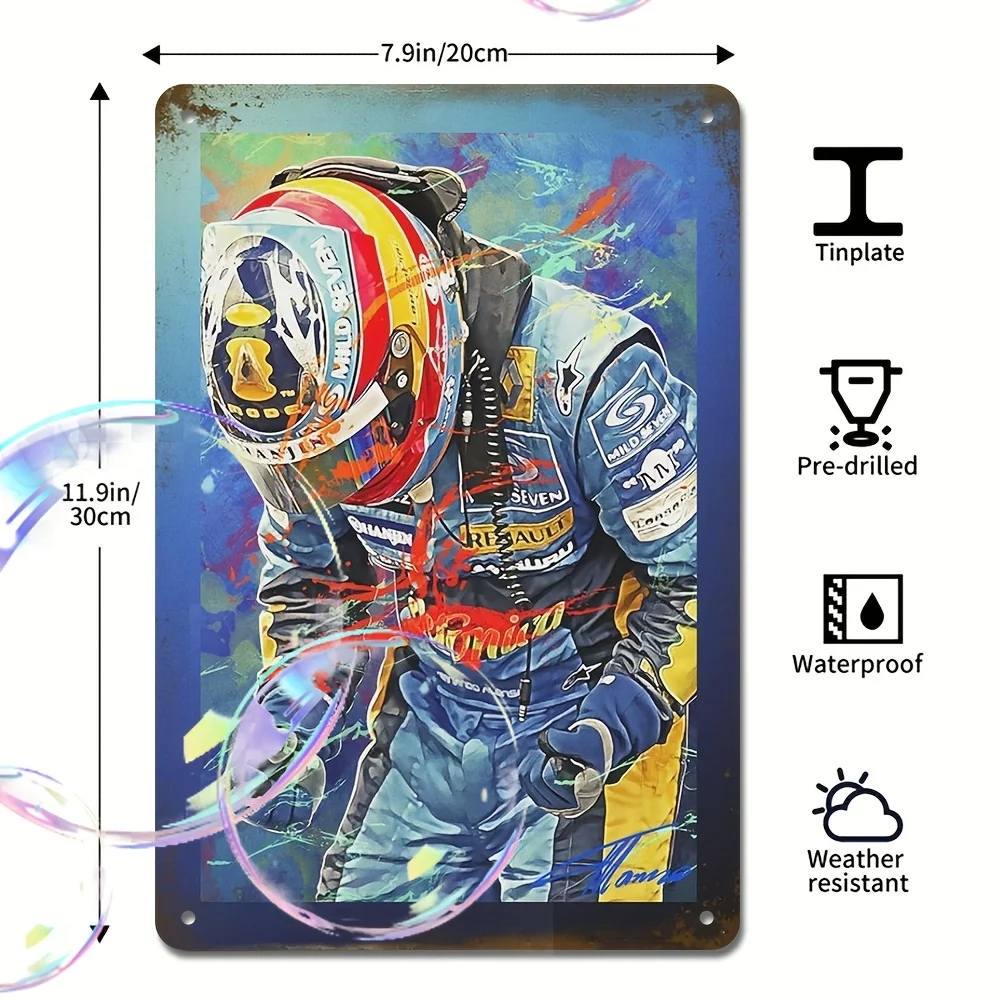 Room Decor Fernando Alonso Vintage Metal Tin Sign Retro Wall Art, Suitable for Home, Bar, Café | Durable And Fun Plaque, T