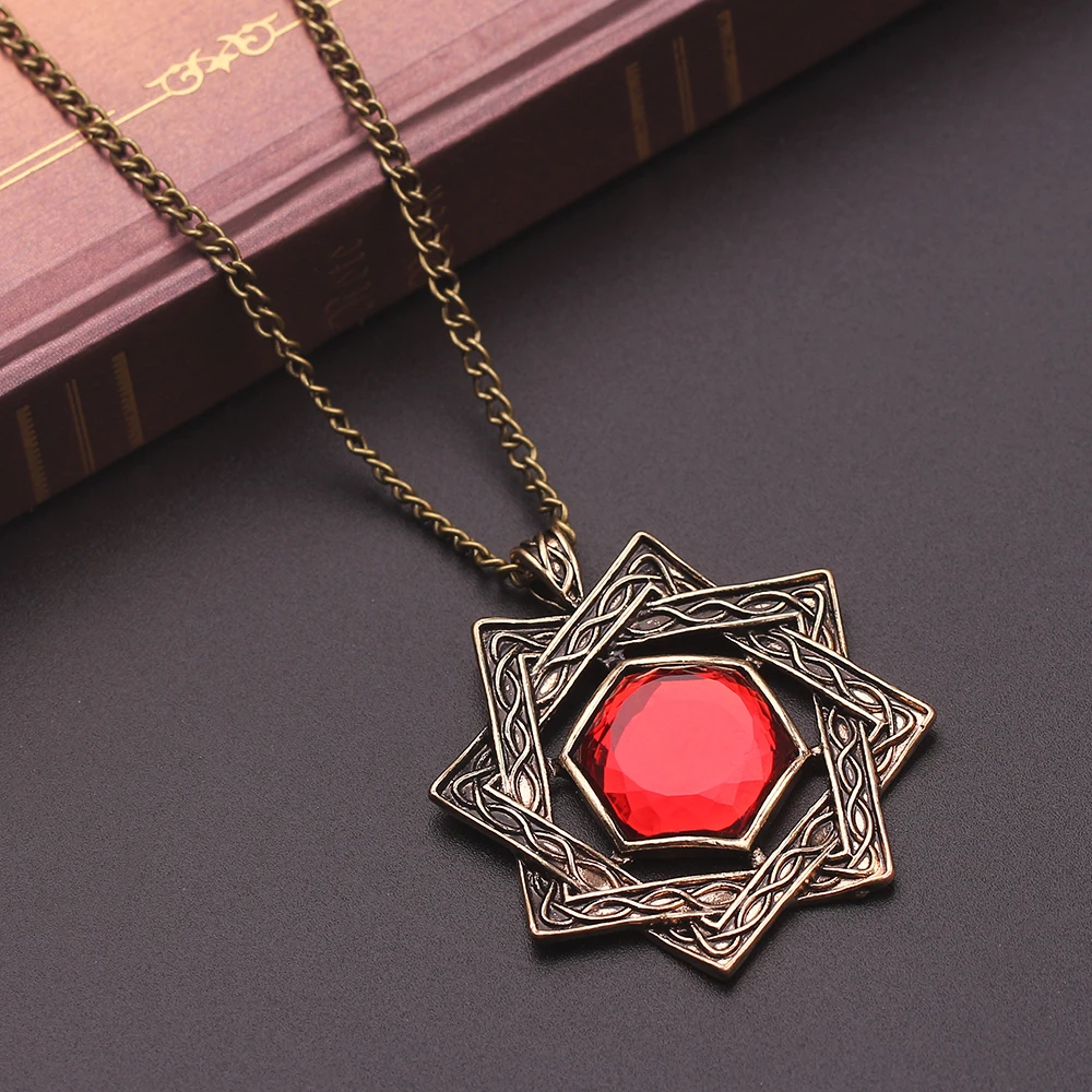 Antique Bronze Color Hexagram Ruby Necklace Game Peripheral Punk Personality Cosplay Jewelry Accessory for Fans view 5