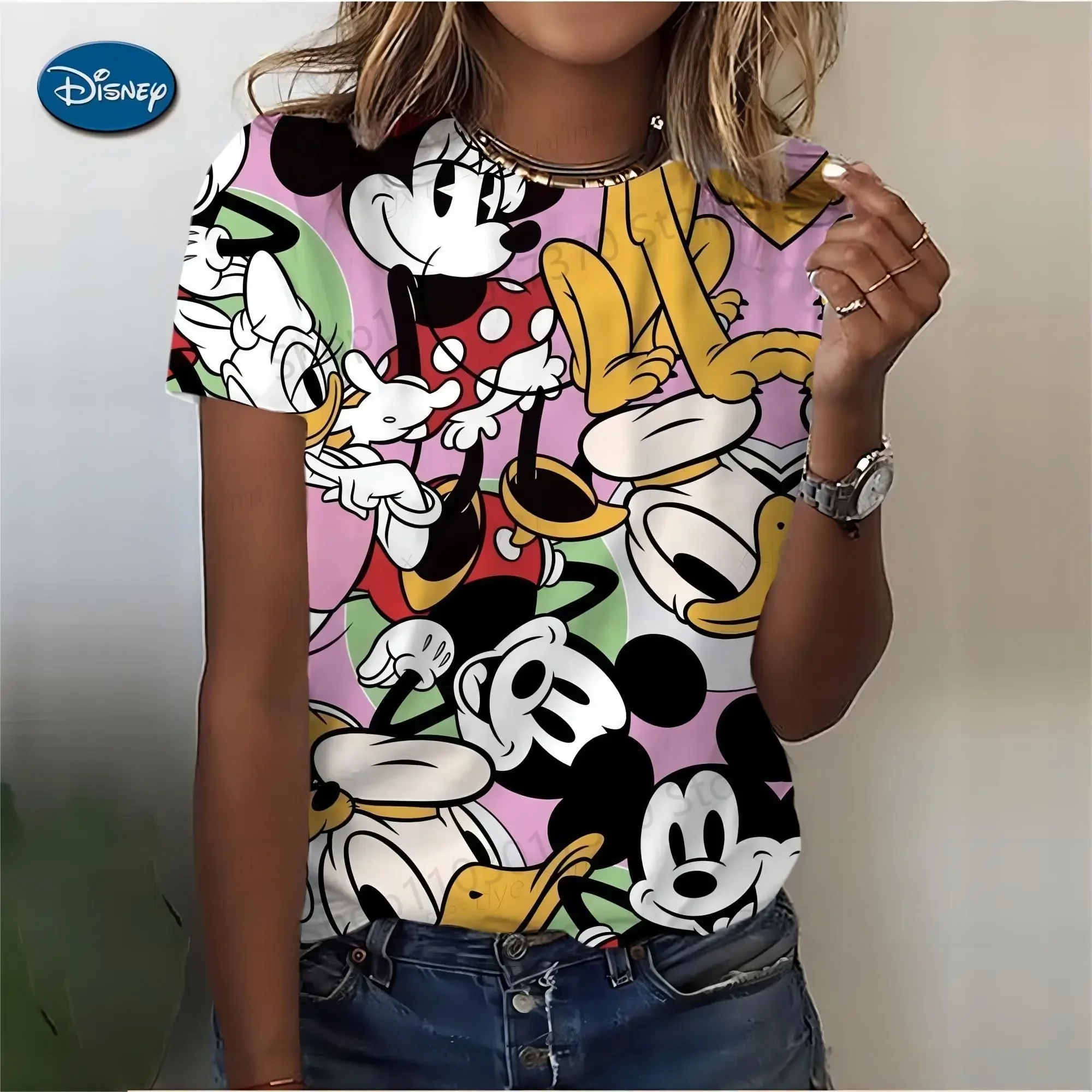 Disney Summer 3d Print T-shirts Mickey Mouse Print T-shirts Tops For Women Lady Children T-shirts Casual O-neck Ohana Stitch