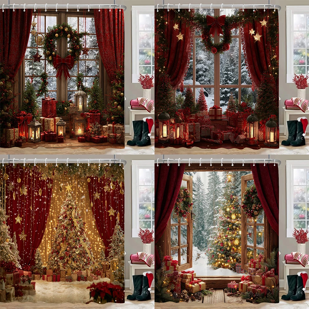 

Christmas Shower Curtain with Hooks Christmas background Christmas tree decoration Shower Curtains Printed home Decor Curtain
