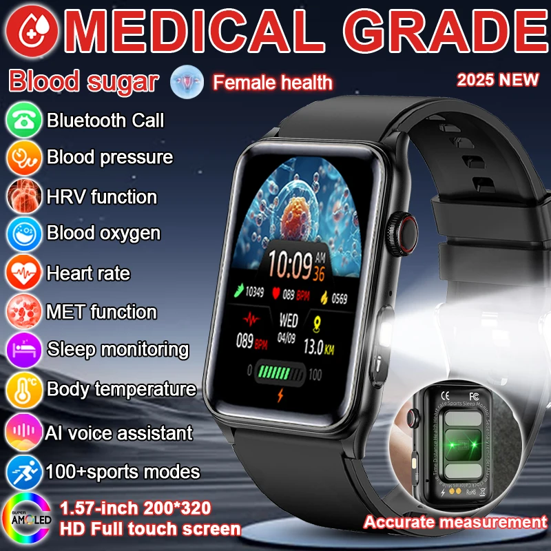 For Xiaomi Medical Grade Blood glucose testing Smart Watch Men Heart rate Blood pressure Blood oxygen BTCall Health Bracelet2025