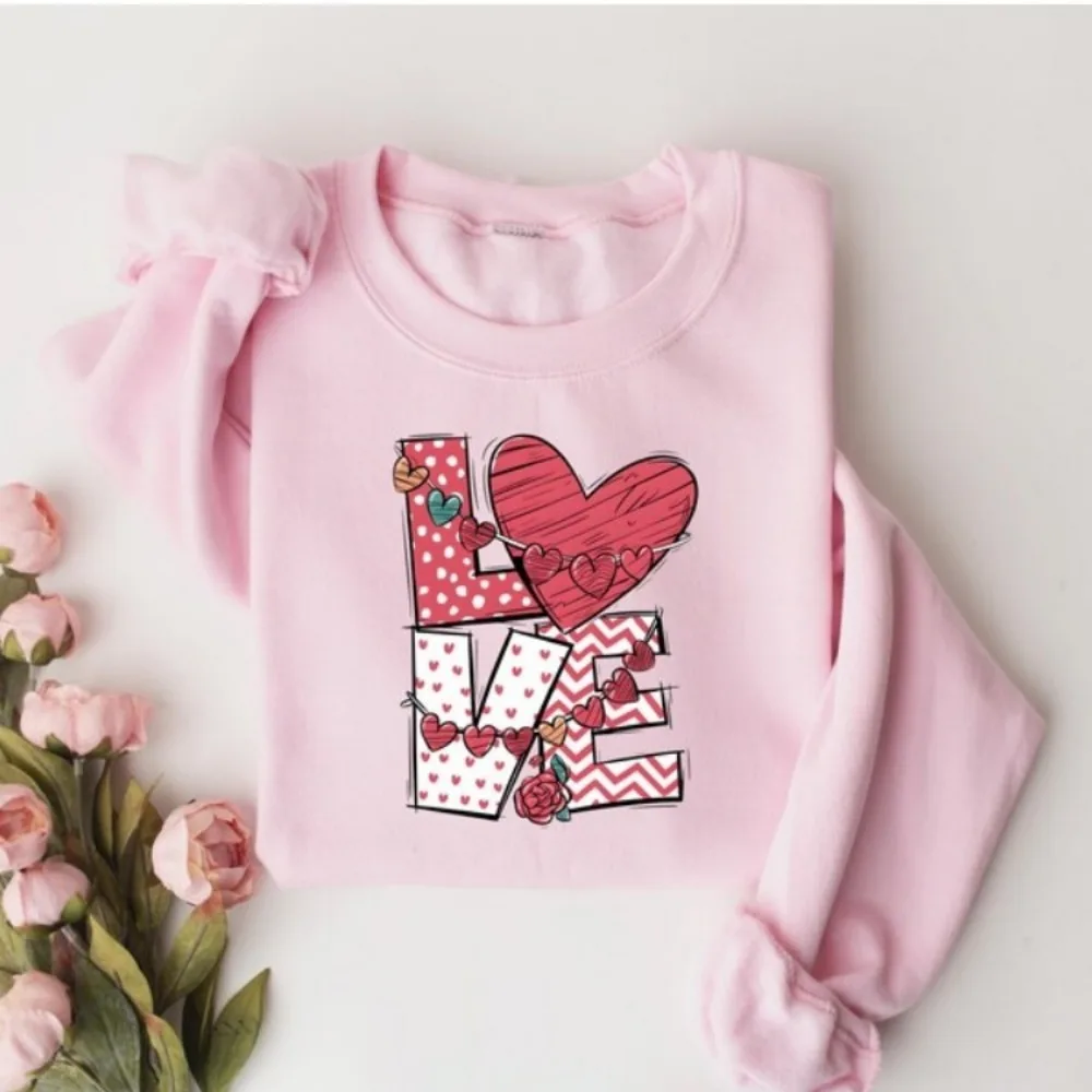

Толстовка с капюшоном в стиле ретро Love Valentine Day, женская толстовка на день Святого Валентина, унисекс, осенний свитер с длинными рукавами и толстовка на день Святого Валентина