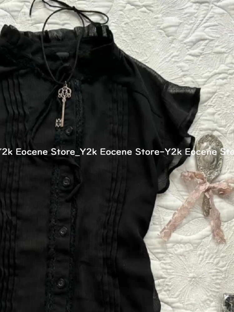 2000S Y2k Solidหญิงเสื้อผ้าผู้หญิงวินเทจChic Slimเสื้อนุ่มHarajuku Casualความงามแฟชั่นRuched Retro Tops Ins