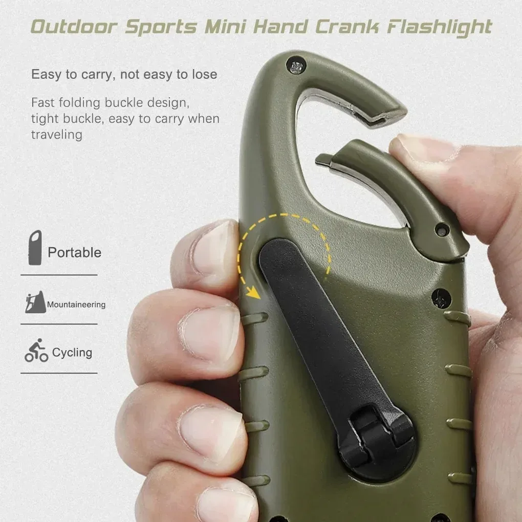 Mini Solar LED Flashlight Hand Crank Solar Powered Waterproof Outdoor Torch Portable Clip Light for Camping Hiking Cycling