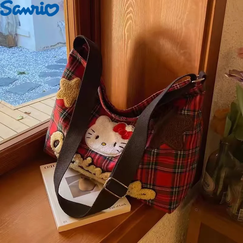 

Холщовая сумка Hello Kitty в американском стиле ретро для девочек Sanrio, новая большая вместительная милая мультяшная сумка на одно плечо, сумка-мессенджер, подарки