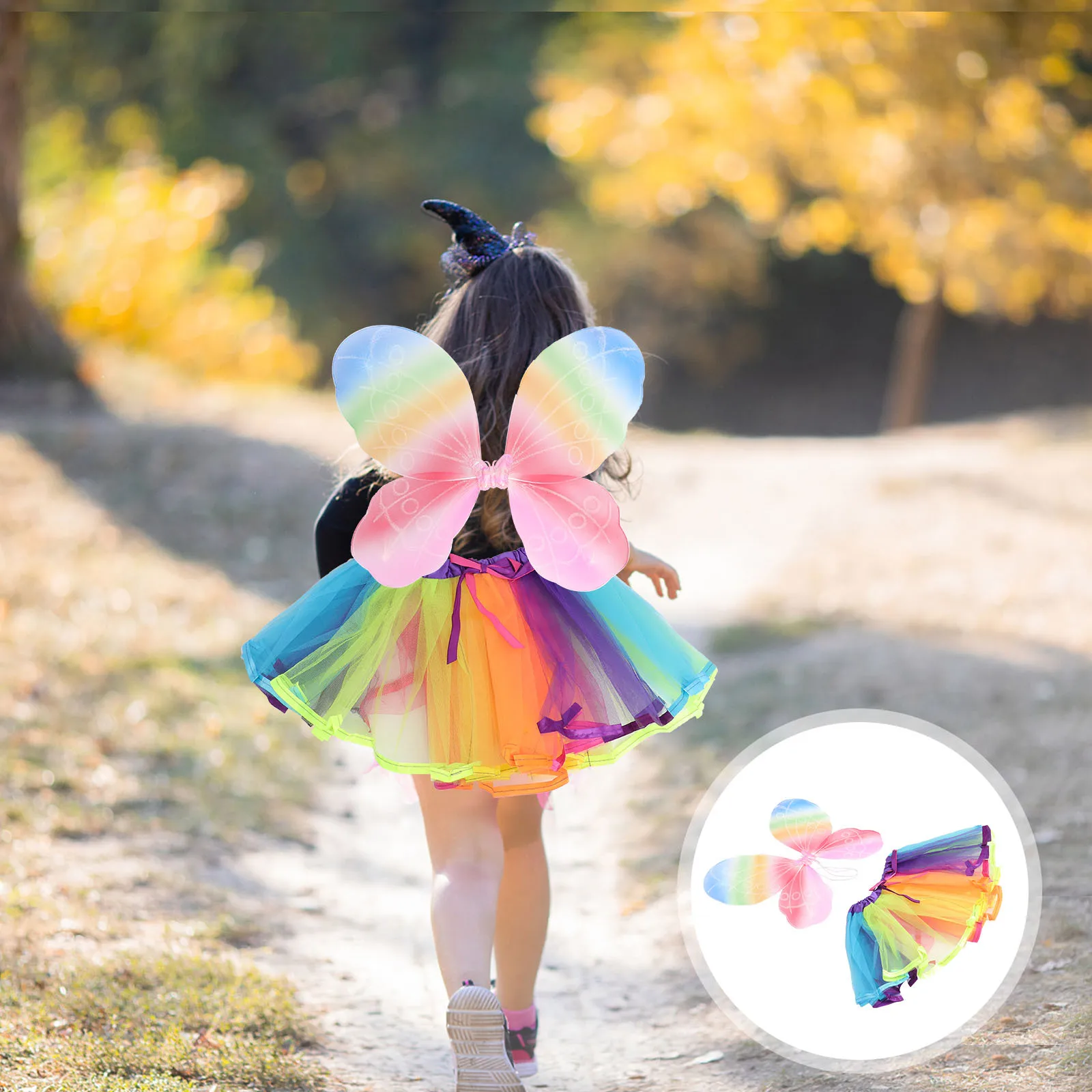 1Set Kids Fairy Wings Rainbow Butterfly Costume Tutu Skirt Set Party Dance Dress Up Kids Costume Accessory Cosplay Skirt Set