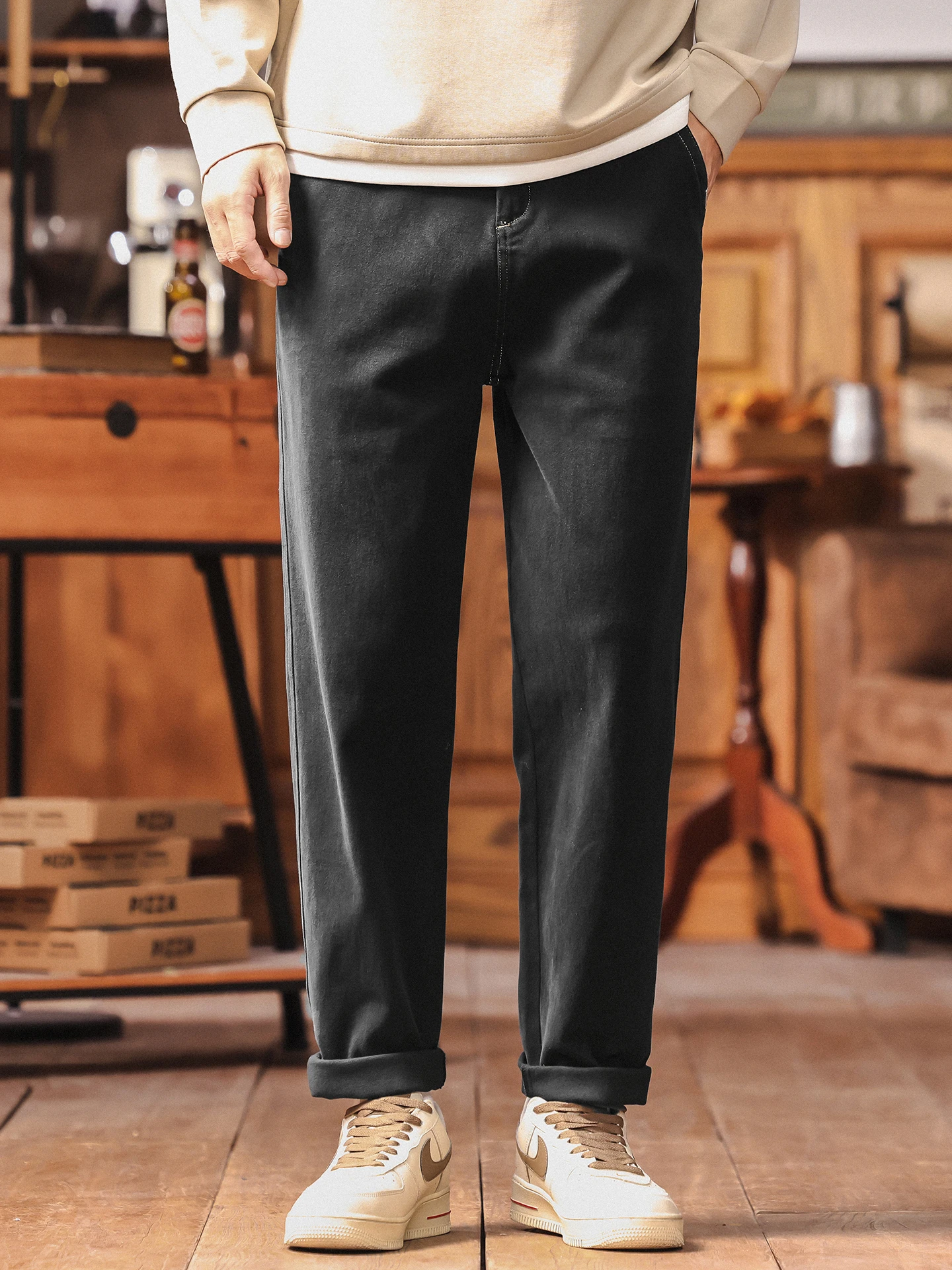 

Advanced Casual Men's Bla Straight Leg Workwear Pants American Sle Faion Brand Retro Cool Loose Fit Autumn Cotton Blend